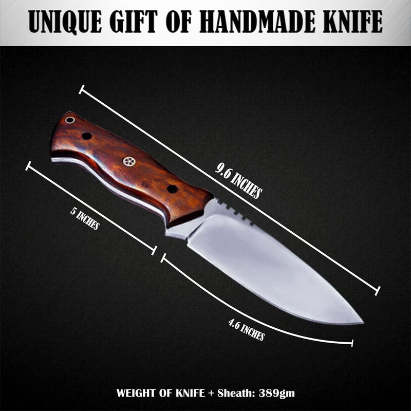 FH TRADERS Fixed Blade Tracker Knife - 9.6 Inch Stainless Steel Razor Sharp Blade Full Tang Bushcraft Knife with Premium Leather Sheath. Ideal For Hunting, Outdoor Camping, Hiking, Skiing - Image 2